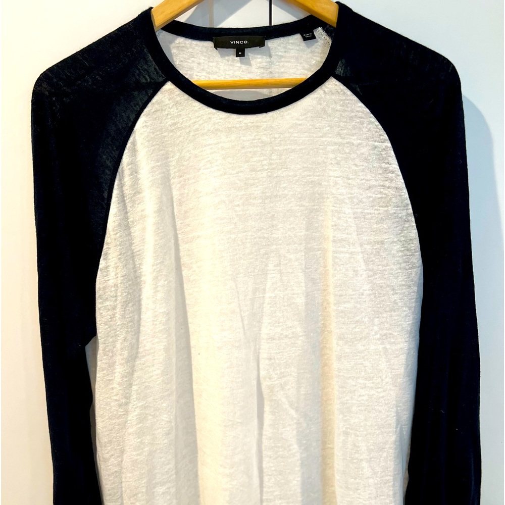 Vince Linen Baseball Crew Neck Long Sleeve Shirt